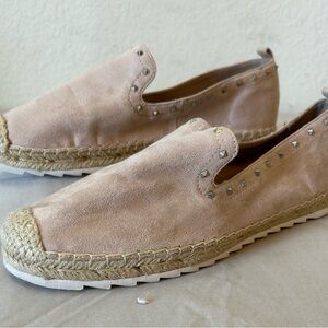 Marc Fisher Blush Pink Studded Suede Jute Cord Espadrille‎ Loafers Size 9.5